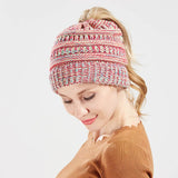 Girl's Beanie tail Messy Bun Ponytail Stretchy Warm Knit Beanie Hat,Blue