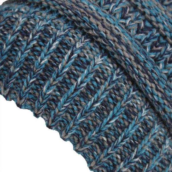 Girl's Beanie tail Messy Bun Ponytail Stretchy Warm Knit Beanie Hat,Blue