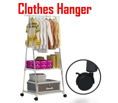 A FRAME WHITE Single Cloth Rack with Wheel Hanger Garment Coat Casters