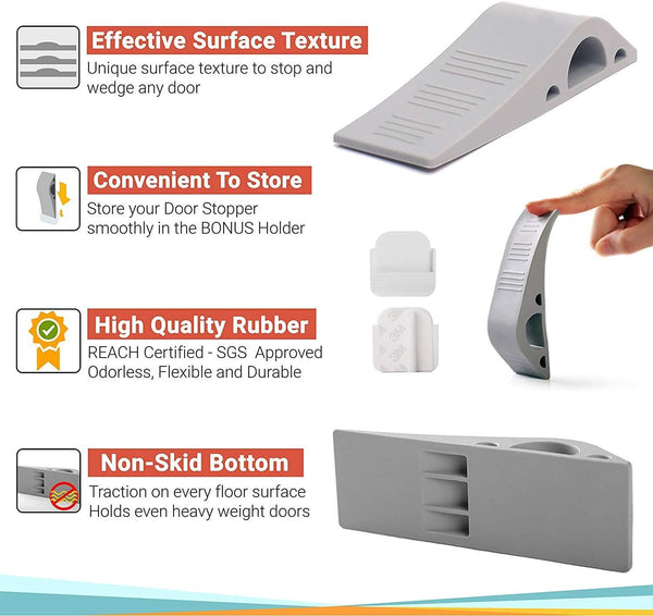 Rubber Door Stop Wedge Security Door Stop with Holder 3PCS
