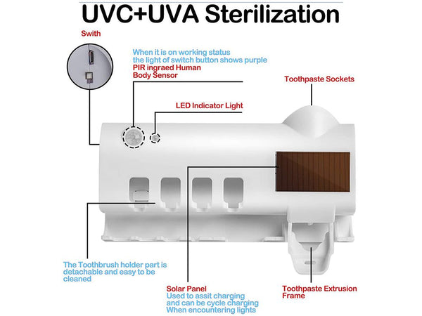 UV Toothbrush Sterilizer Holder Dispenser