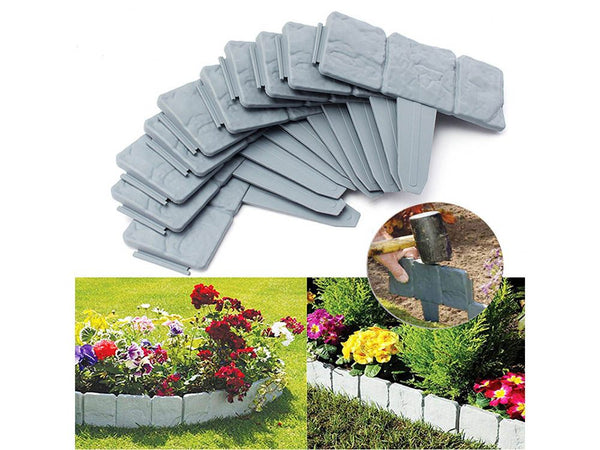 10Pcs Garden Edging Plastic Fence Stone Effect Lawn Yard Flower Plant Border