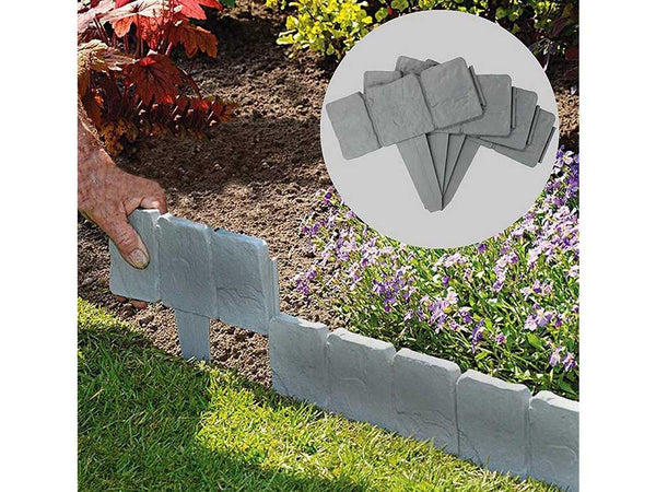 10Pcs Garden Edging Plastic Fence Stone Effect Lawn Yard Flower Plant Border