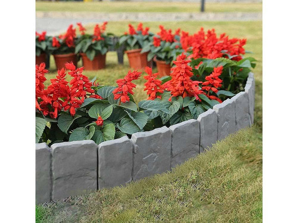 10Pcs Garden Edging Plastic Fence Stone Effect Lawn Yard Flower Plant Border