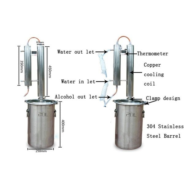 20L Pot Distill Stainless Steel Distillation Equipment Distiller Moonshine