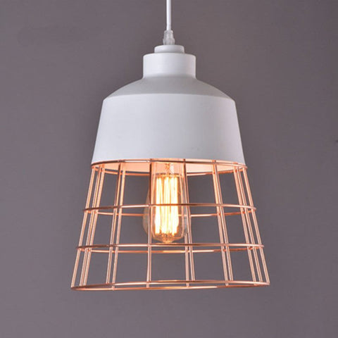 Cage Pendant Light White WITH COPPER COLOR LINES