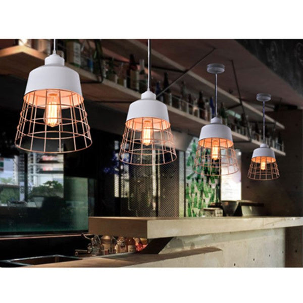 Cage Pendant Light White WITH COPPER COLOR LINES