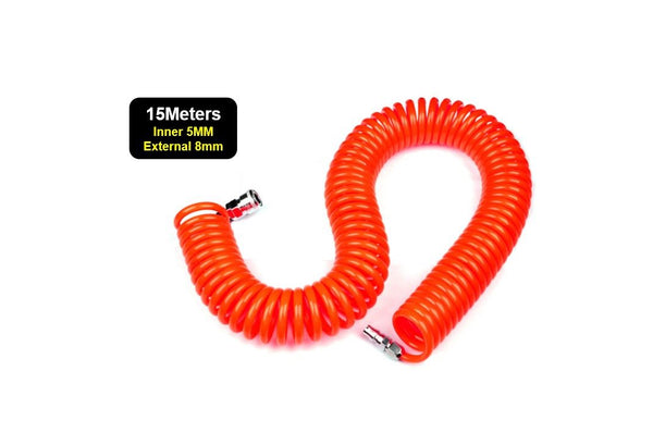 15m Pneumatic Spiral Spring Air Hoses Quick Connector Compressor 8mm 5mm