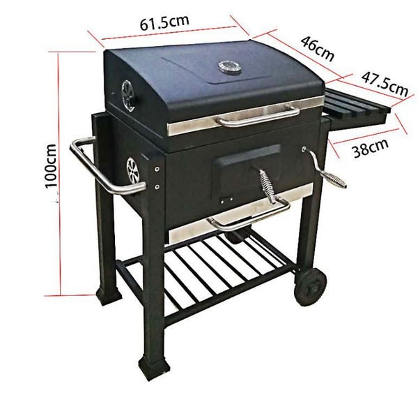 Charcoal BBQ Trolley Garden Outdoor Stainless Steel Grill Barbeque