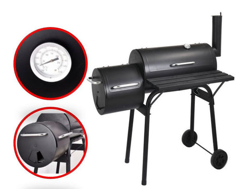 2 in 1 BBQ with Offset Sidebox Smoker Charcoal Barbecue Grill Chimney