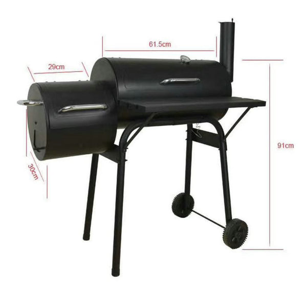 2 in 1 BBQ with Offset Sidebox Smoker Charcoal Barbecue Grill Chimney