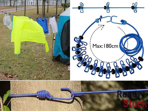 Travel Elastic Clothesline with 12pcs Clothespins