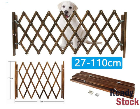 Large Wooden Fence Dog Safety Gate Door Barrier - Retractable