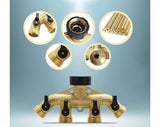 4-Way Brass Splitter 3/4 Inch for Taps 4 On/Off Valves Garden Hose Tap Connector