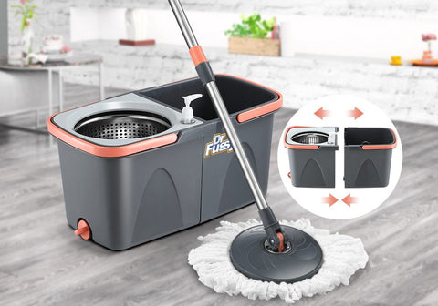 Spin Mop Dual Bucket Set Magic Floor Cleaner 4 Mop Heads