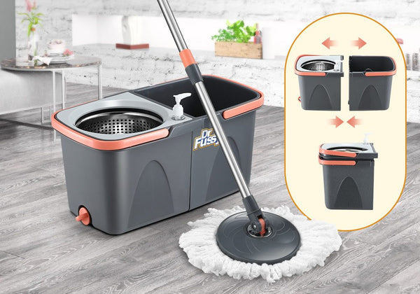 Spin Mop Dual Bucket Set Magic Floor Cleaner 4 Mop Heads