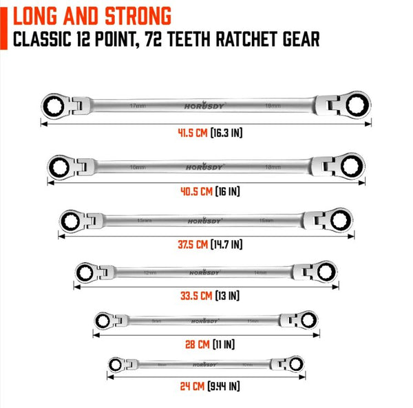 Wrench Set Spanner Set 6Pc Long Flexible Ratchet