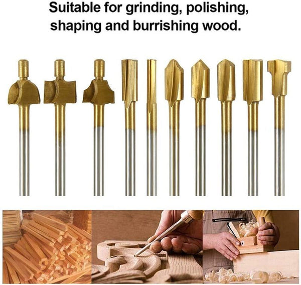 10pcs HSS Routing Router Bits Dremel Rotary Tools