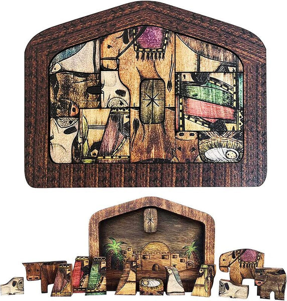 Jesus Nativity Puzzle Wood Burned Design Wooden Home Decoration L