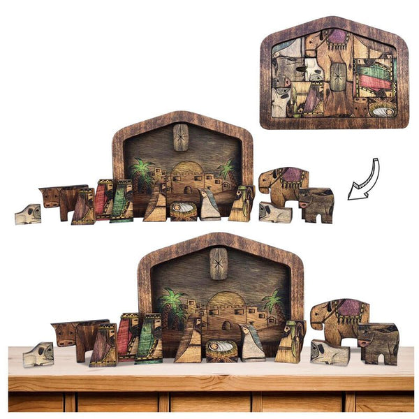 Jesus Nativity Puzzle Wood Burned Design Wooden Home Decoration L