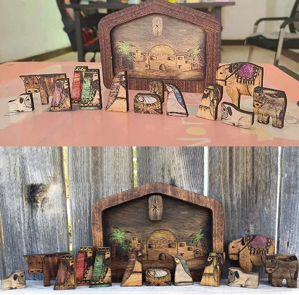 Jesus Nativity Puzzle Wood Burned Design Wooden Home Decoration L