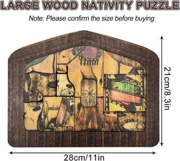 Jesus Nativity Puzzle Wood Burned Design Wooden Home Decoration L