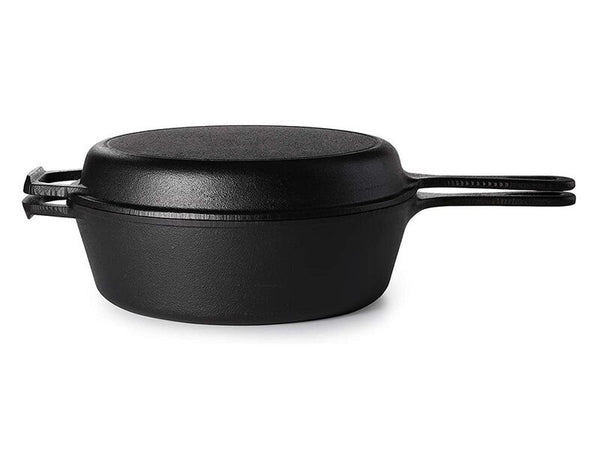 2 In 1 Cast Iron Frying Pan Pot with Lid Oven Skillet Set