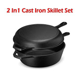 2 In 1 Cast Iron Frying Pan Pot with Lid Oven Skillet Set
