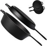 2 In 1 Cast Iron Frying Pan Pot with Lid Oven Skillet Set