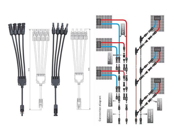 1 Pair Solar Panel Y Connectors Y-Splitter Solar Panel Male Female MC4