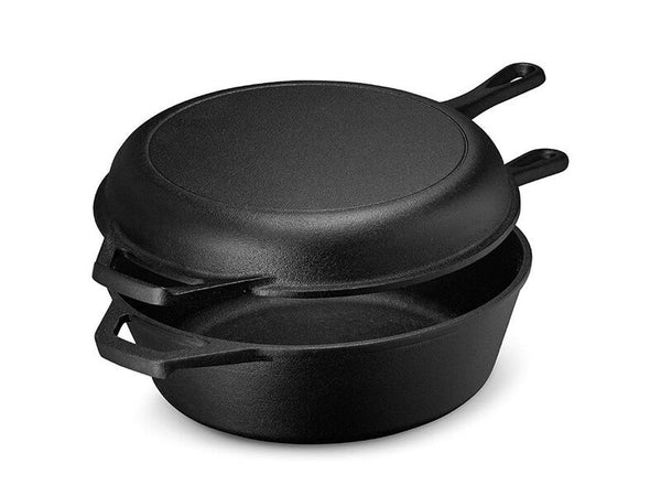 2 In 1 Cast Iron Frying Pan Pot with Lid Oven Skillet Set