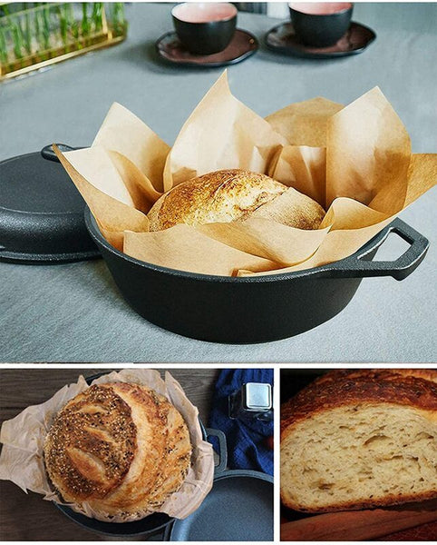 2 In 1 Cast Iron Frying Pan Pot with Lid Oven Skillet Set