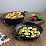 2 In 1 Cast Iron Frying Pan Pot with Lid Oven Skillet Set
