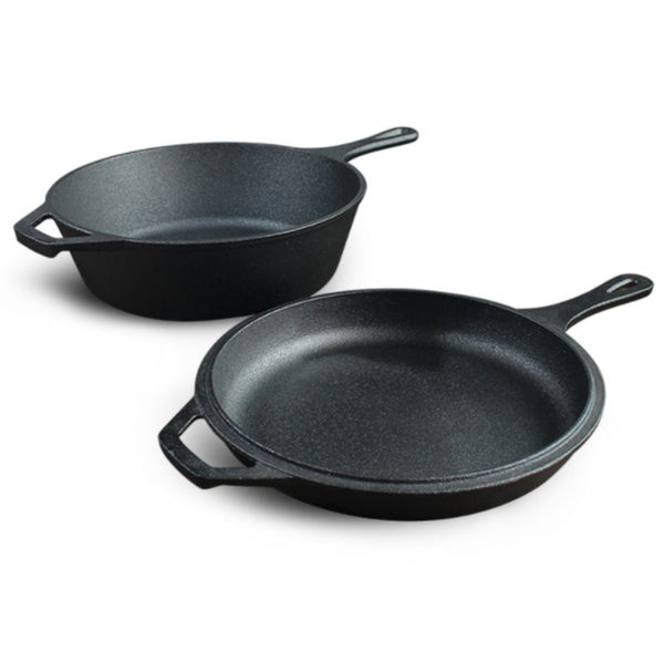 2 In 1 Cast Iron Frying Pan Pot with Lid Oven Skillet Set