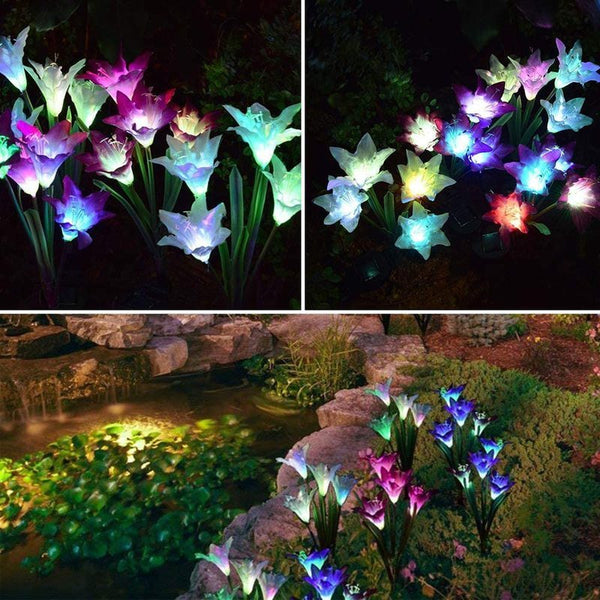 2 x Solar Lights Outdoor Garden Lily Flower Lamps