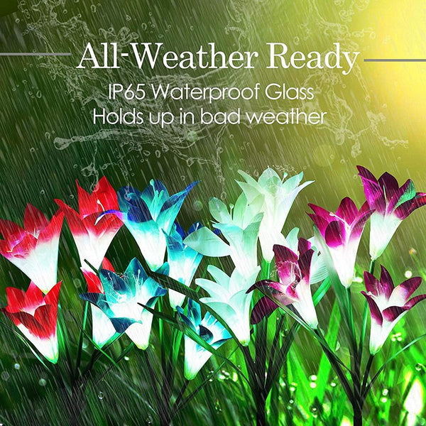 2 x Solar Lights Outdoor Garden Lily Flower Lamps