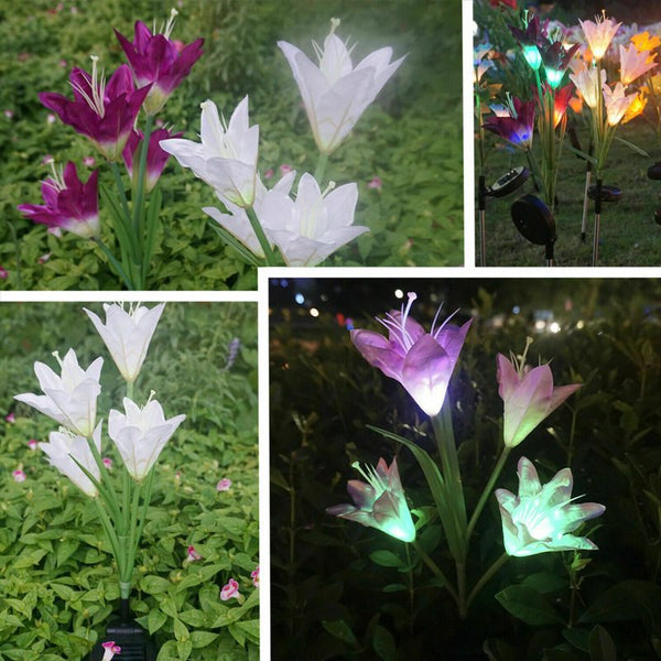 2 x Solar Lights Outdoor Garden Lily Flower Lamps