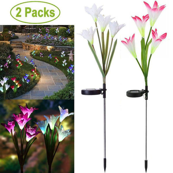 2 x Solar Lights Outdoor Garden Lily Flower Lamps