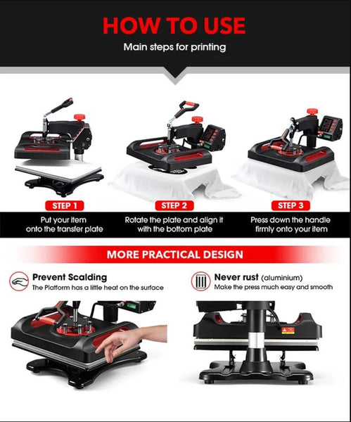 5-In-1 Digital Heat Press Machine Transfer Swivel Sublimation Printer