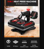 5-In-1 Digital Heat Press Machine Transfer Swivel Sublimation Printer