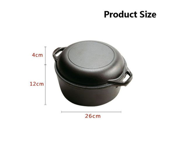 2 In 1 Cast Iron Dutch Oven Set With Lid