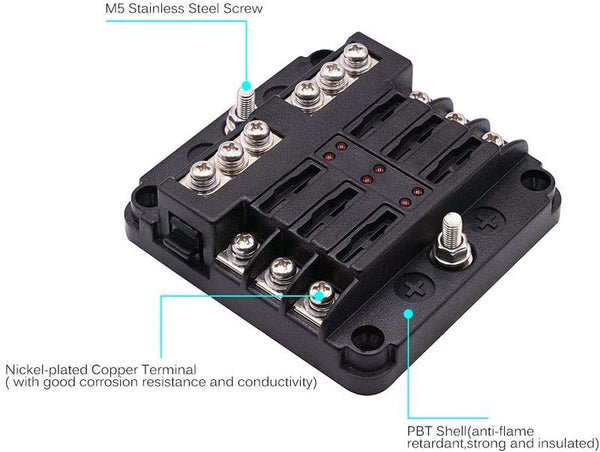 6 Way Fuse Block Blade Fuse Box Holder