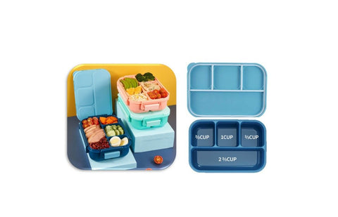 BLUE 4 Compartment Lunch Box Picnic Food Container Bento Box 1.3L