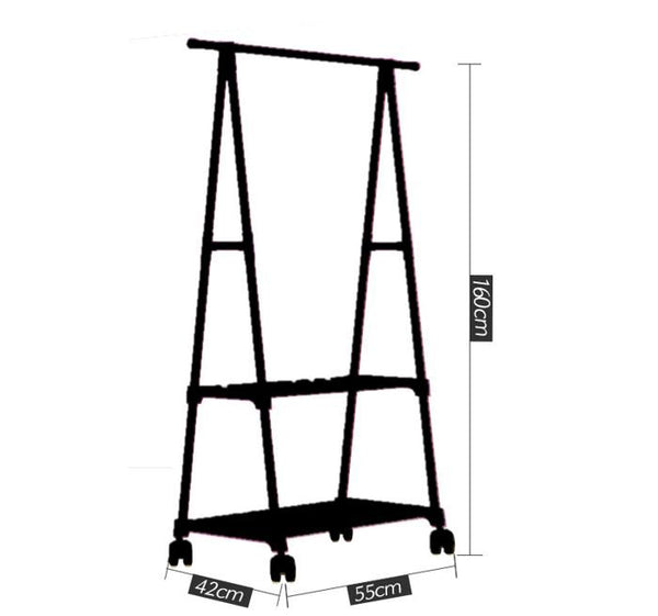 A FRAME WHITE Single Cloth Rack with Wheel Hanger Garment Coat Casters