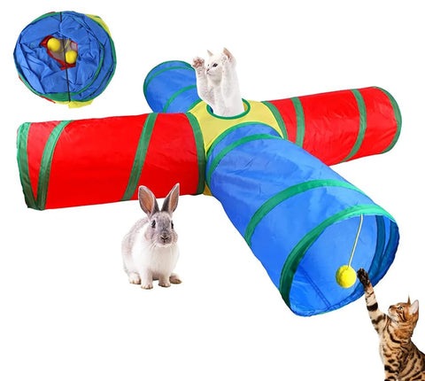 Cat Tunnel 4 Way Collapsible Tube with Interactive Ball