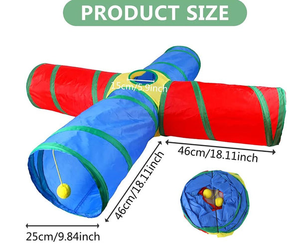 Cat Tunnel 4 Way Collapsible Tube with Interactive Ball