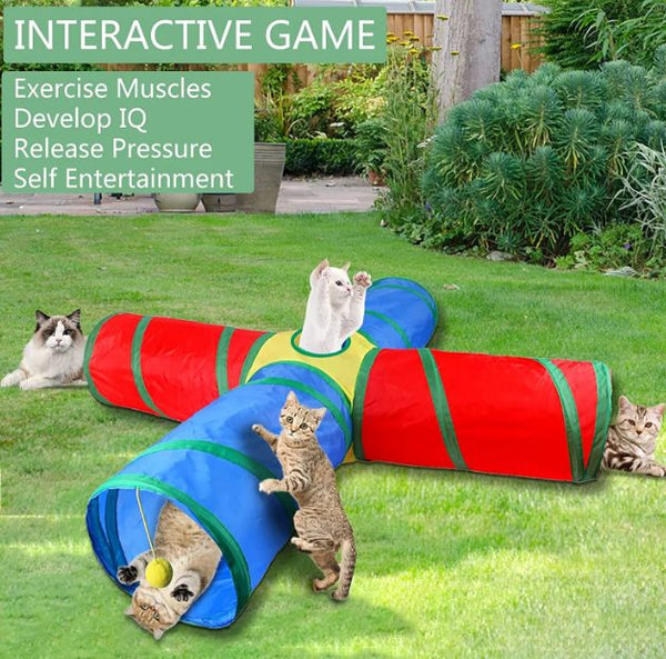 Cat Tunnel 4 Way Collapsible Tube with Interactive Ball