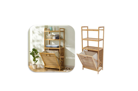 3 Tiers Bamboo Laundry Storage Shelf Rack Bathroom Cabinet Organizer