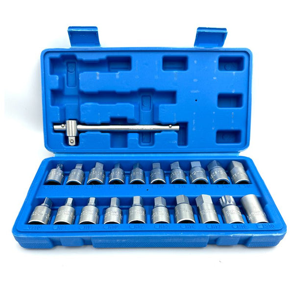 21pcs Socket Spanner Wrench Oil Drain Plugs Removal Tool Kit