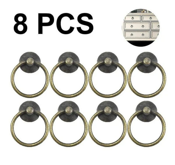 8pcs Vintage Cabinet Ring Knobs Antique Drawer Pulls Handle